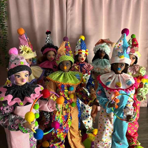 Disfraces de payaso para muñecas clásicas y de forma inteligente tipo pera.