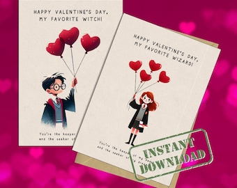 Wizard & Witch Valentine's Day Card Set (Digital Download)