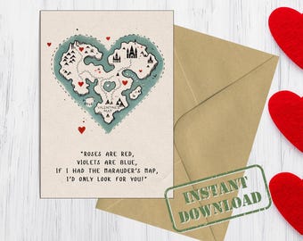 Marauder's Map Valentine's Day Card: Funny Wizard Gift (PDF)