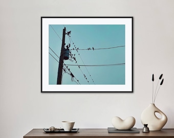 Impressão de Linhas de Energia e Pássaros, Arte de Parede Céu (Download Digital)