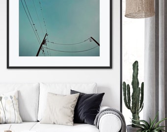 Impressão de Linhas de Energia e Pássaros, Decoração de Parede com Tema Céu (Download Digital)