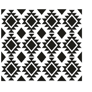 May include: Black and white geometric pattern with repeating diamond and triangle shapes.