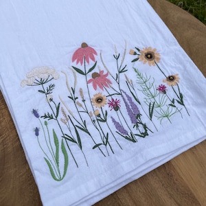 Embroidered Wildflower Tea Towel: August Garden Flour Sack