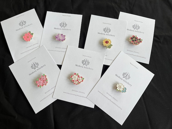 Floral Needle Minders * Cross-stitch * Embroidery * Needlework Accessories * Crafter Gift * Notion * Magnet * Needle Nanny