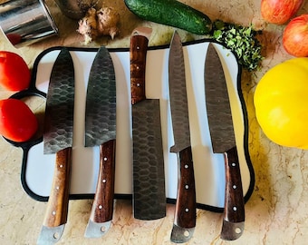 Handmade Damascus Steel Chef Set, Cooking Knife, BBQ Set, Best Birthday And Anniversary Gift, 5 Pieces Chef Set, Gift For Him