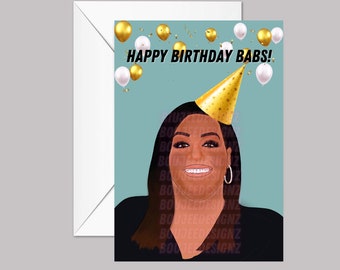 Biglietto di auguri di compleanno Alison Hammond – Buon compleanno Babs – Buon compleanno – Biglietto umoristico – Presentatore di talk show divertente