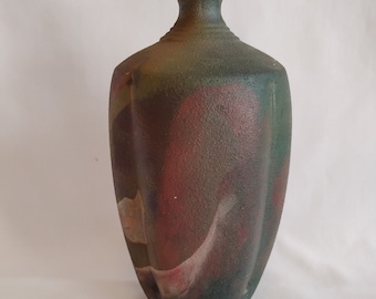Raku Pottery Bud Vase  by Stephan Roy Signed.