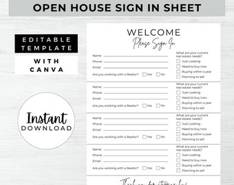 Hoja de inicio de sesión de puertas abiertas, DESCARGA INSTANTE, Plantilla Canva editable, Marketing inmobiliario, Formulario de puertas abiertas, Casa abierta de agentes inmobiliarios – MDD013