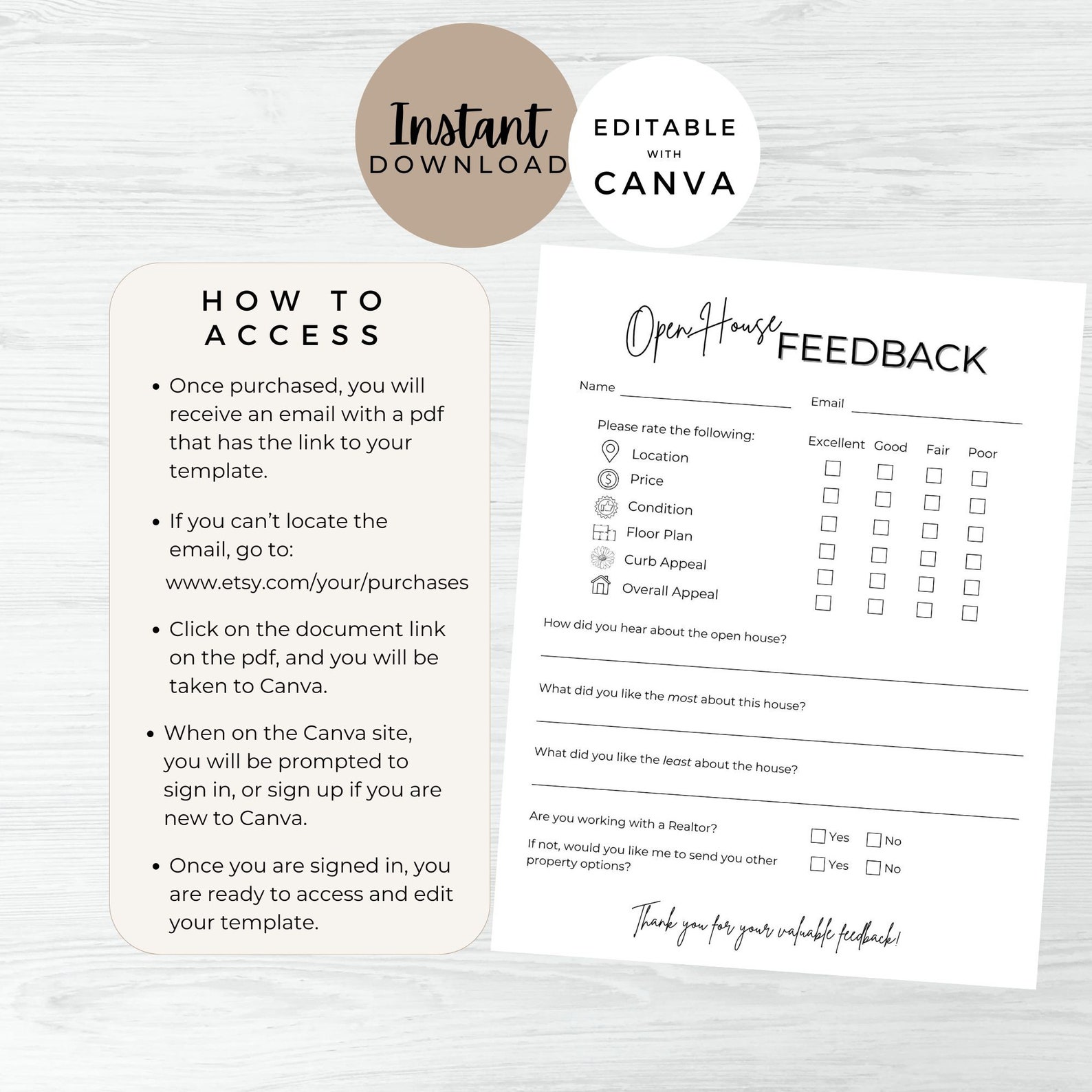 Open House Feedback Form, INSTANT DOWNLOAD, Editable Canva Template ...