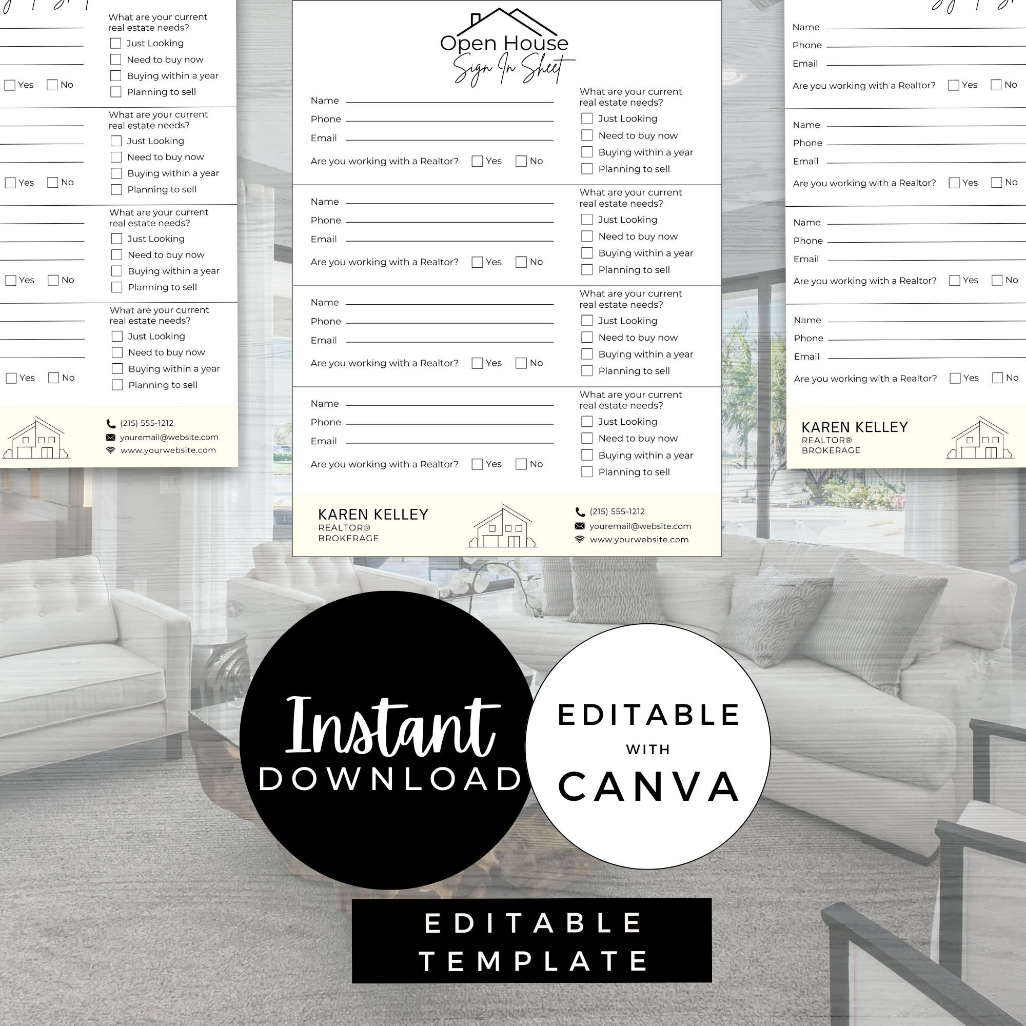 Open House Sign in Sheet, INSTANT DOWNLOAD, Editable Canva Template ...