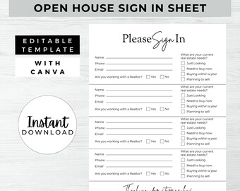 Hoja de inicio de sesión de puertas abiertas, DESCARGA INSTANTE, Plantilla Canva editable, Marketing inmobiliario, Formulario de puertas abiertas, Puertas abiertas de agentes inmobiliarios – MDD014