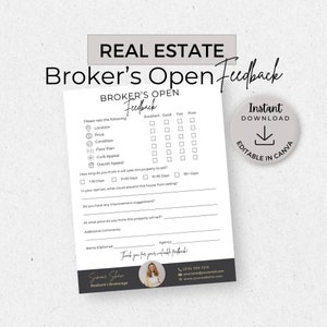 Broker’s Open Feedback Form, INSTANT DOWNLOAD, Feedback Form, Canva Real Estate Template, Feedback Questionnaire, Broker’s Open House, Gray