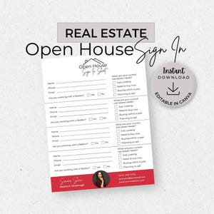 Open House Sign In Sheet, INSTANT DOWNLOAD, Editable Canva Template, Real Estate Marketing, Open House Form, Realtor Open House, Red