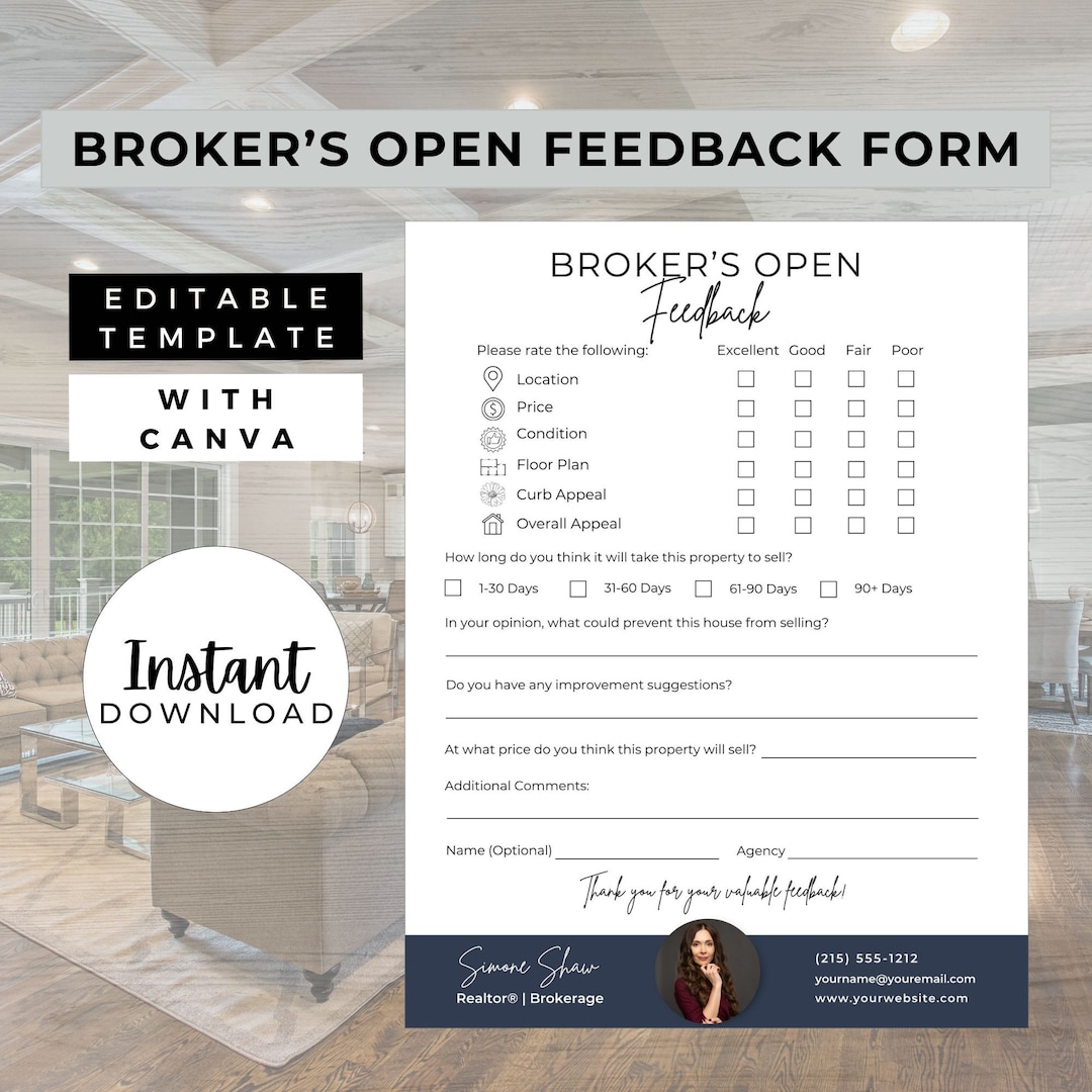 Broker’s Open Feedback Form, INSTANT DOWNLOAD, Feedback Form, Canva ...