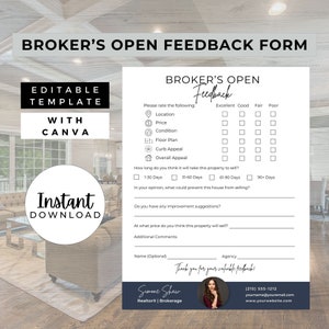 Broker’s Open Feedback Form, INSTANT DOWNLOAD, Feedback Form, Canva Real Estate Template, Feedback Questionnaire, Broker’s Open House, Blue