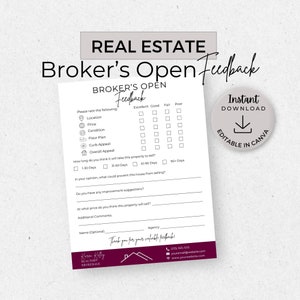 Broker’s Open Feedback Form, INSTANT DOWNLOAD, Feedback Form, Canva Real Estate Template, Feedback Questionnaire, Broker’s Open House