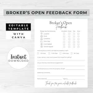 Open feedbackformulier makelaar, DIRECT DOWNLOAD, feedbackformulier, Canva-sjabloon onroerend goed, feedbackvragenlijst, opendeurdag makelaar