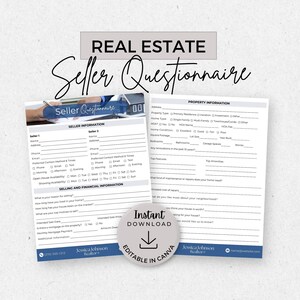 Real Estate Seller Questionnaire, INSTANT DOWNLOAD, Editable Canva Template, Realtor Forms, Real Estate Marketing, Pre-Listing Worksheet