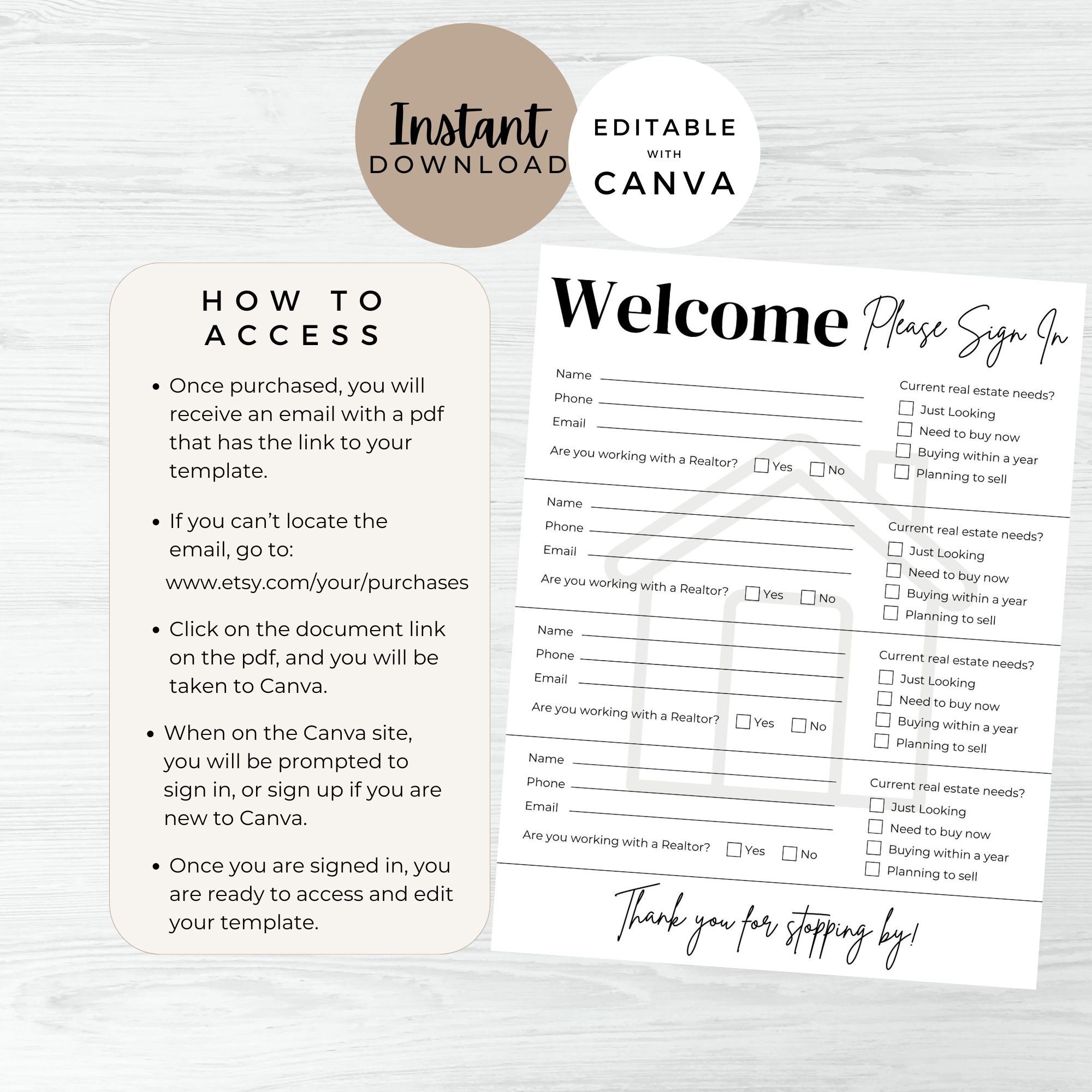 Open House Sign in Sheet, INSTANT DOWNLOAD, Editable Canva Template ...