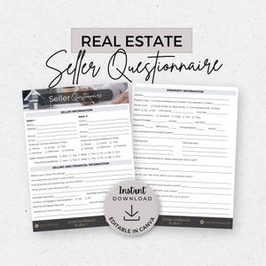 Real Estate Seller Questionnaire, INSTANT DOWNLOAD, Editable Canva Template, Realtor Forms, Real Estate Marketing, Pre-Listing Worksheet