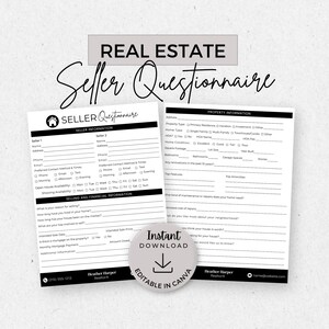 Real Estate Seller Questionnaire, INSTANT DOWNLOAD, Editable Canva Template, Realtor Forms, Real Estate Marketing, Pre-Listing Worksheet
