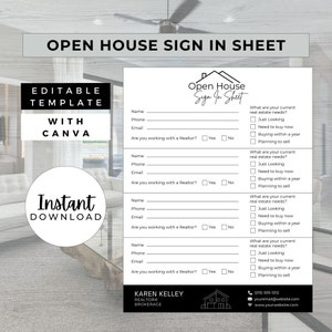 Open House Sign In Sheet, INSTANT DOWNLOAD, Editable Canva Template, Real Estate Marketing, Open House Form, Realtor Open House