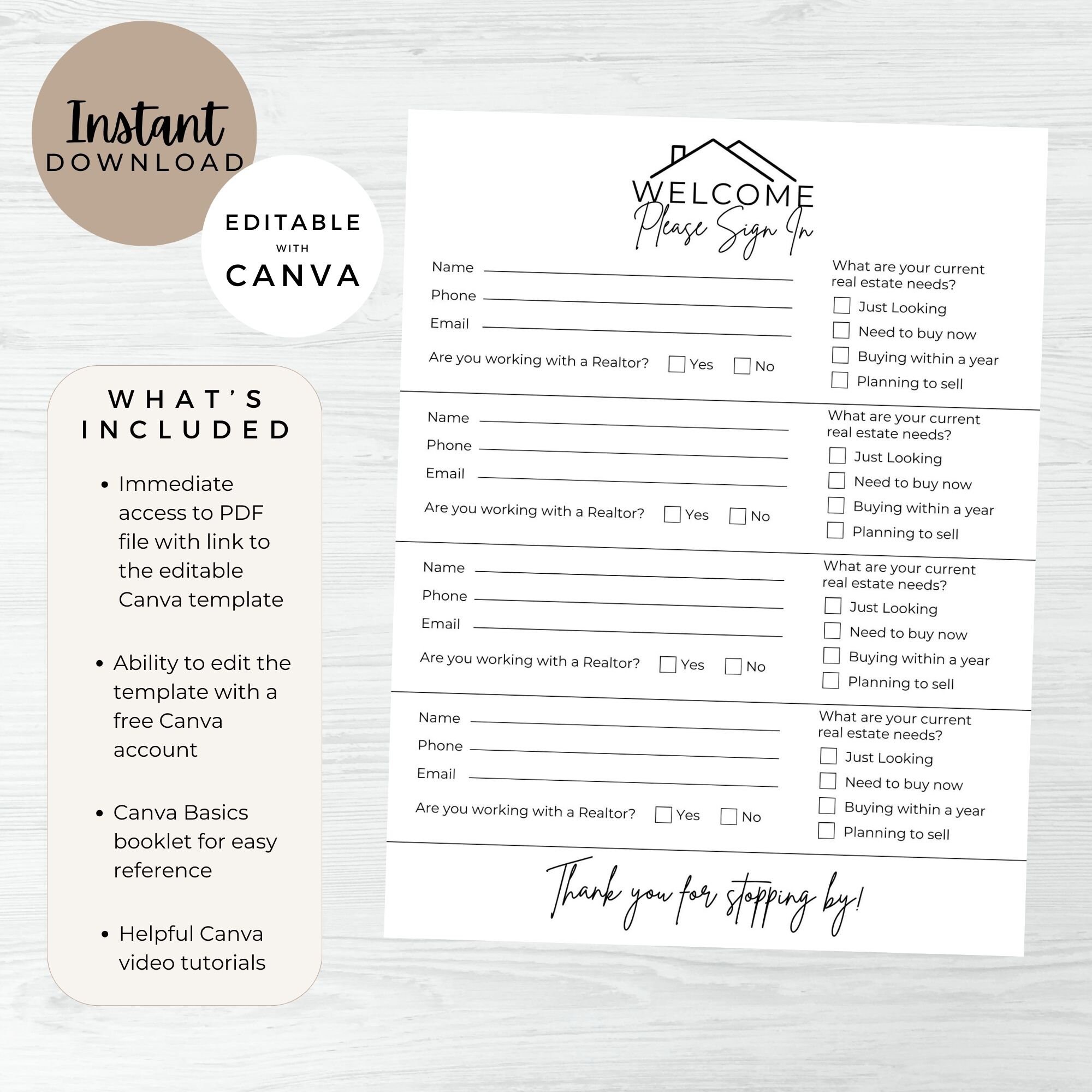 Open House Sign in Sheet, INSTANT DOWNLOAD, Editable Canva Template ...
