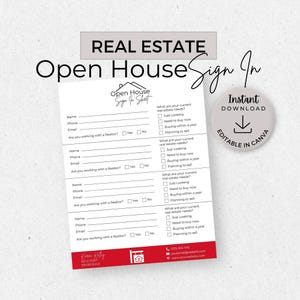 Open House Sign In Sheet, INSTANT DOWNLOAD, Editable Canva Template, Real Estate Marketing, Open House Form, Realtor Open House, Red