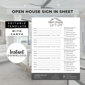 Open House Sign In Sheet, INSTANT DOWNLOAD, Editable Canva Template, Real Estate Marketing, Open House Form, Realtor Open House