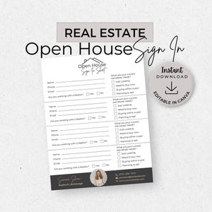 Open House Sign In Sheet, INSTANT DOWNLOAD, Editable Canva Template, Real Estate Marketing, Open House Form, Realtor Open House, Dark Gray