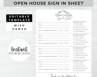 Hoja de inicio de sesión de puertas abiertas, DESCARGA INSTANTE, Plantilla Canva editable, Marketing inmobiliario, Formulario de puertas abiertas, Casa abierta de agentes inmobiliarios – MDD011