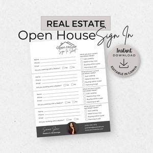 Open House Sign In Sheet, INSTANT DOWNLOAD, Editable Canva Template, Real Estate Marketing, Open House Form, Realtor Open House, Dark Gray