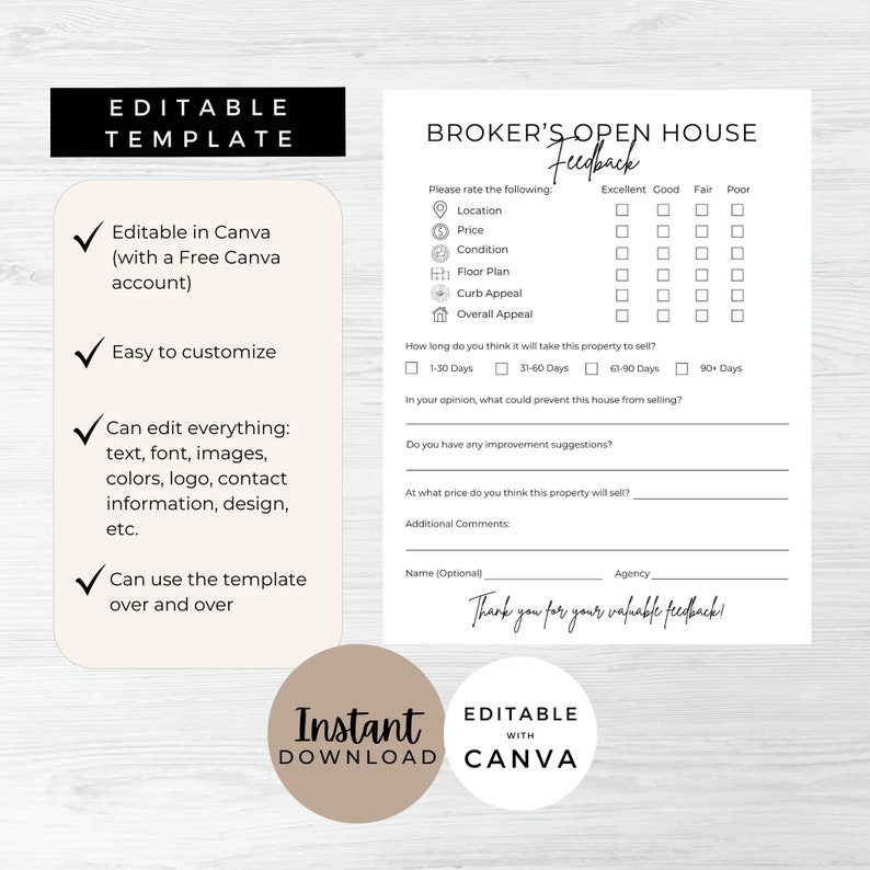 Broker’s Open House Feedback, INSTANT DOWNLOAD, Feedback Form, Canva ...