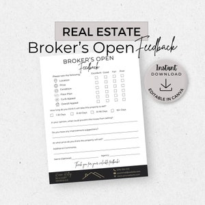 Broker’s Open Feedback Form, INSTANT DOWNLOAD, Feedback Form, Canva Real Estate Template, Feedback Questionnaire, Broker’s Open House, Gray