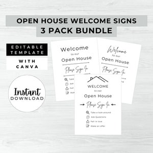 Open House Welcome Sign Bundle, INSTANT DOWNLOAD, Editable Canva, Real Estate Open House Welcome Sign, Welcome to Our Open House Sign