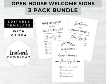 Open House Welcome Sign Bundle, INSTANT DOWNLOAD, Editable Canva, Real Estate Open House Welcome Sign, Welcome to Our Open House Sign