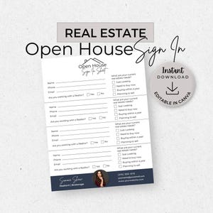 Open House Sign In Sheet, INSTANT DOWNLOAD, Editable Canva Template, Real Estate Marketing, Open House Form, Realtor Open House, Dark Blue