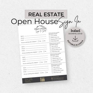 Open House Sign In Sheet, INSTANT DOWNLOAD, Editable Canva Template, Real Estate Marketing, Open House Form, Realtor Open House, Dark Gray