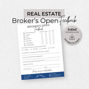 Broker’s Open Feedback Form, INSTANT DOWNLOAD, Feedback Form, Canva Real Estate Template, Feedback Questionnaire, Broker’s Open House, Blue