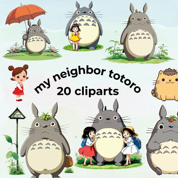 Totoro Clipart Bundle, 20 Kawaii Clipart SVG, Cute Clipart for Room Decor, Crafts, Scrapbook, Phone Case, Birthday Card, Nursery Decor