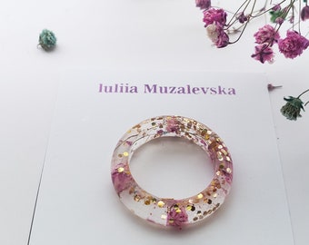 Resin ring with natural pressed gypsophila flowers,botanical jewel.Magical Garden,floral ring handmade.