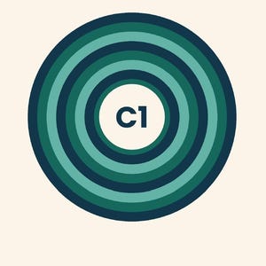 May include: A graphic design featuring the text TÜRKÇE DİL BİLGİSİ at the top and GRAMER · ALIŞTIRMA · ÖDEV at the bottom. In the center, a series of concentric circles in shades of dark blue and teal surrounds a white circle containing the text C1.