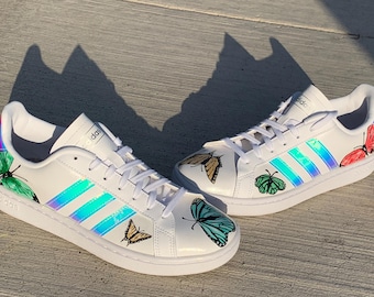 Hand-Painted Adidas Sneakers: "Butterfly Holos" Custom Design