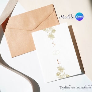 Faire-part de mariage, invitations de mariage, modèle canva, faire-part personnalisable, carte d'invitation