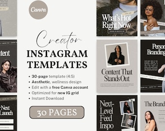 Plantillas estéticas para Instagram para emprendedores / Paquete de redes sociales elegante y editable para Instagram, ideal para creadores, influencers, marcas y agencias.