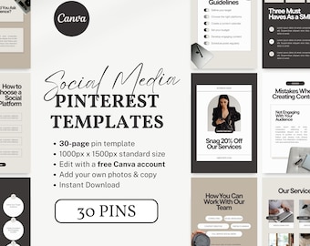 ブロガー向けPinterestテンプレートセット、30種類の美しいCanvaデザイン、クリエイターやソーシャルメディアマネージャー向けのバイラルなニュートラルピン、デジタルダウンロード