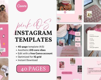 Pink iOS Canva Templates Instagram 20 Editable Digital Core Portrait Posts for Creators Coach Influencers  UGC Trendy Viral Social Media Set