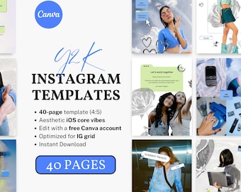 iOS Canva Templates Instagram 20 Retro Editable Digital Core Portrait Posts for Creators Coach Influencers UGC Trendy Y2K Viral Socials