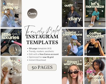 50 Bold Yellow Instagram Post Canva Template | Trendy IG Post Templates | Viral, Aesthetic Content Set | Creator, Coach & Small Business