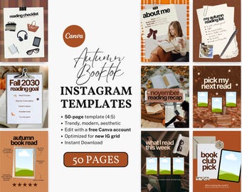 Fall Bookstagram Canva Templates, Trendy Autumn Editable Bookish Templates, Book Review Instagram Posts, Bookish Post, Author Social Media